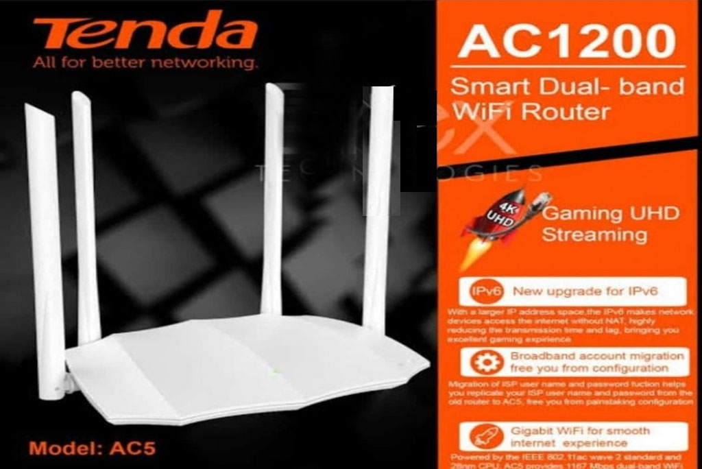 Tenda AC5 AC1200 Mbps Ethernet Dual-Band Wi-Fi Router
